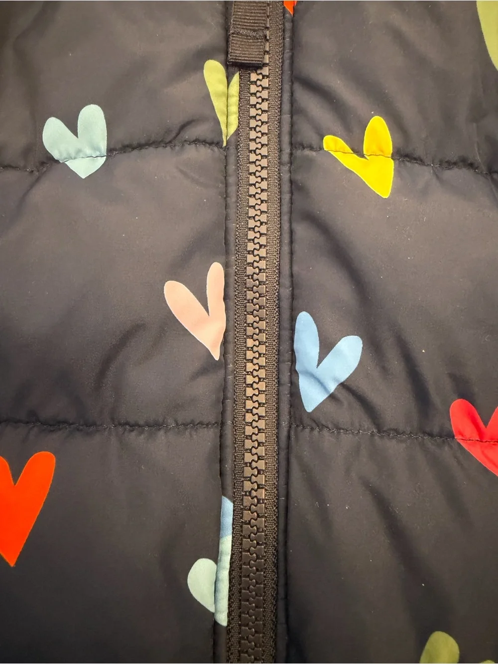 Primary Girls' Heart Print Puffer coat  Navy with Multicolor Hearts size 5